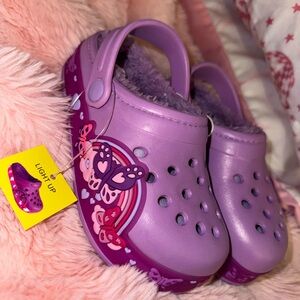 Purple Light-Up Kids Clogs with Butterfly Design